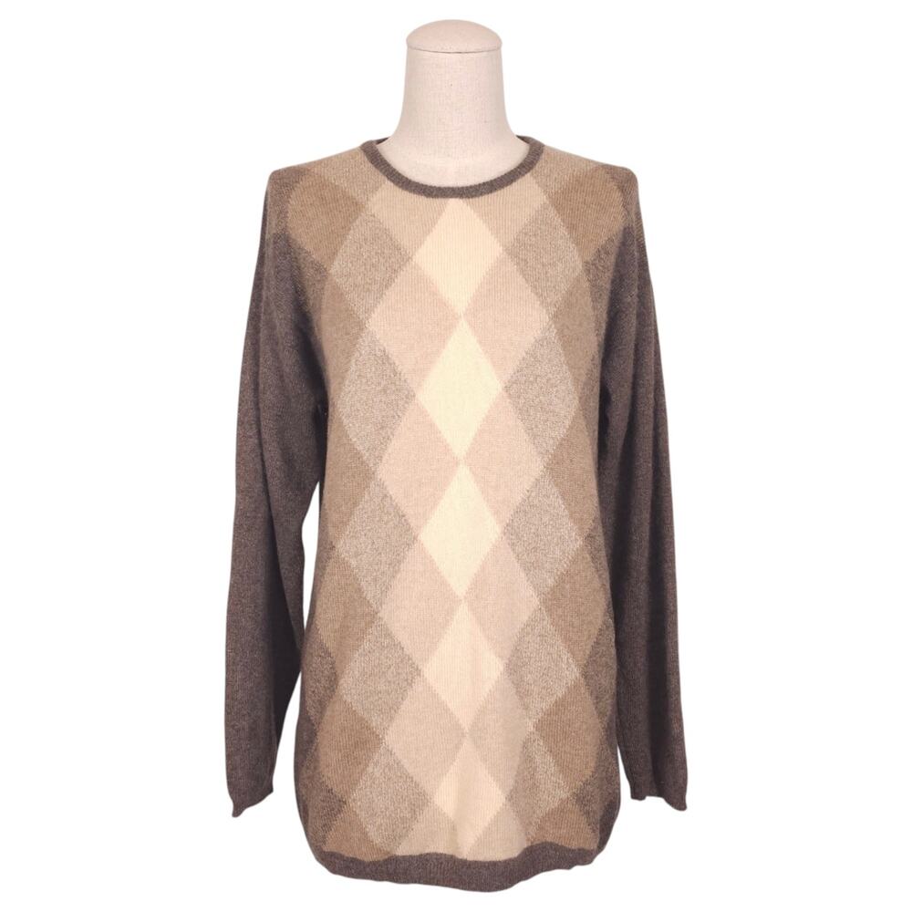 Vintage Clan Douglas Cashmere Diamond Sweater Brown Tan Sz Small